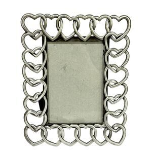 Pewter picture frame interlocking hearts photo holder silvertone metal 3.5" x 5"